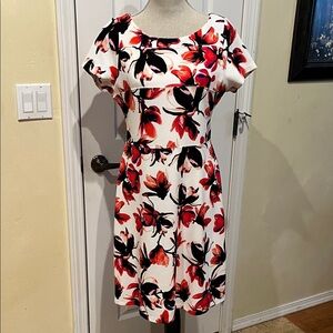 Ivanka Trump Coral and Black Floral Midi Dress